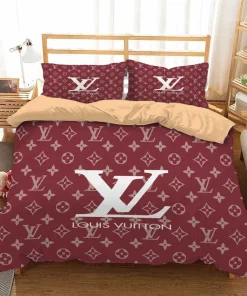 Louis Vuitton Red Fashion Logo Luxury Brand Premium Bedding Sets, For Home Bedding Sets