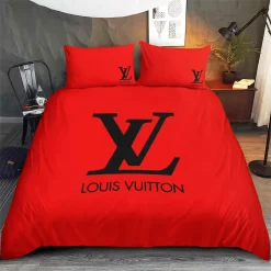 Louis Vuitton Red Louis Vuitton Lv Logo Type 1033 Bedding Sets Luxury Ideas Duvet Premium Fashion