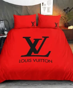 Louis Vuitton Red Louis Vuitton Lv Logo Type 1033 Bedding Sets Luxury Ideas Duvet Premium Fashion