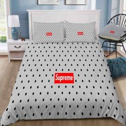 Louis Vuitton Supreme Light Grey Luxury Brand Logo Premium Bedding Sets,Bed Sets, Bedroom Sets, Comforter Sets, Duvet Cover, Bedding Sets