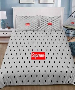 Louis Vuitton Supreme Light Grey Luxury Brand Logo Premium Bedding Sets,Bed Sets, Bedroom Sets, Comforter Sets, Duvet Cover, Bedding Sets