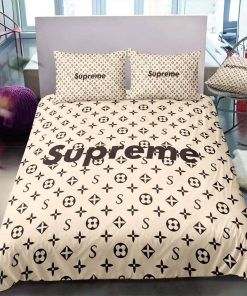 Louis Vuitton Supreme Light Yellow Logo Type 262 Bedding Sets Bed Linen Blankets Sheets Duvet