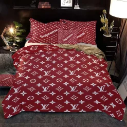 Louis Vuitton Supreme Red Fashion Logo Luxury Brand Premium Bedding Sets,Bed Sets, Bedroom Sets, Comforter Sets, Duvet Cover, Bedding Sets