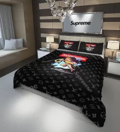 Louis Vuitton Supreme Wonder Woman Luxury Brand Bedding Set For Bedroom Luxury Duvet Cover Set With Pillowcases Home Decoration Bedding Sets