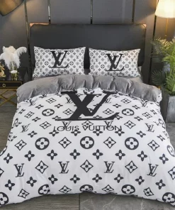 Louis Vuitton White Black Logo Type 357 Bedding Sets Covers Premium Fashion Brand Sheets Blankets Hyperbeast Bedroom Luxury Ideas Bed Linen Duvet