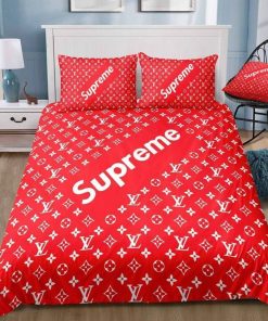 Louis Vuitton x Supreme Red Monogram Comforter Bedding Set