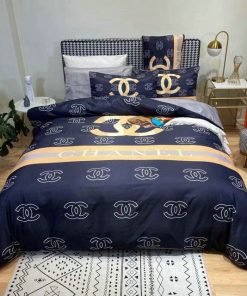 Luxury Chanel Blue Bedding Sets Duvet Cover Bedroom Luxury Brand Bedding Bedroom