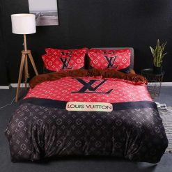 Luxury Louis Vuitton Black And Red Monogram Bedding Set
