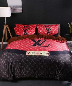 Luxury Louis Vuitton Black And Red Monogram Bedding Set