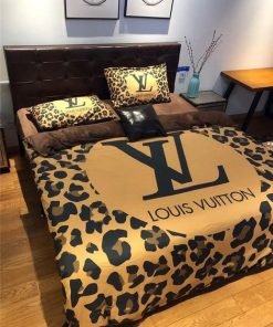 Luxury Louis Vuitton Golden Leopard Print Bedding Set