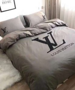 Luxury Louis Vuitton Logo in Grey Background Bedding Set
