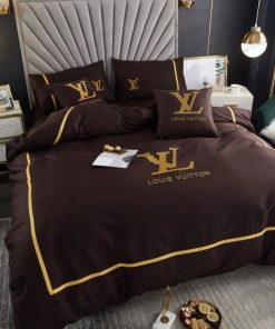 Luxury Louis Vuitton Logo on Grey Background Bedding Set