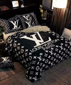 Luxury Louis Vuitton Paris Logo in Black Background Bedding Set