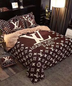 Luxury Louis Vuitton Paris Logo in Maroon Background Bedding Set