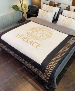 Luxury Versace White Yellow Logo Brands Bed Sheets Spread Comforter Duvet Cover Bedding Sets