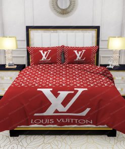 Red Background And White Pattern Louis Vuitton Bed Sheets Spread Comforter Duvet Cover Bedding Setss