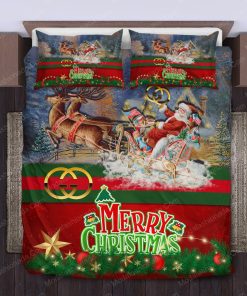 Santa Claus'S Reindeer Merry Christmas Gucci Bedding Sets Home Decoration Bedding Sets