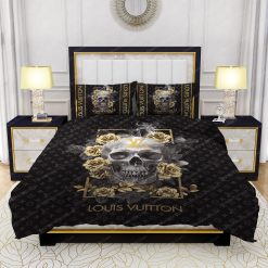 Skull And Yellow Rose Louis Vuitton Bed Sheets Spread Comforter Duvet Cover Bedding Setss