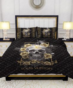 Skull And Yellow Rose Louis Vuitton Bed Sheets Spread Comforter Duvet Cover Bedding Setss