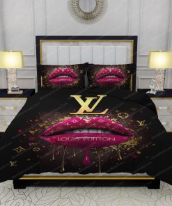 Supreme Louis Vuitton Black Background Bed Sheets Spread Comforter Duvet Cover Bedding Setss