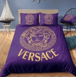 Versace Big Logo In Purple Background Bedding Set