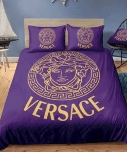 Versace Big Logo In Purple Background Bedding Set