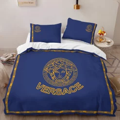 Versace Blue Luxury Brand Logo High-End Bedding Sets Lv, For Home Best Luxury Bedding Sets