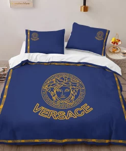 Versace Blue Luxury Brand Logo High-End Bedding Sets Lv, For Home Best Luxury Bedding Sets