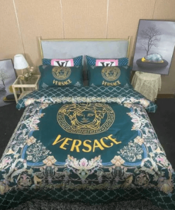 Versace Floral In Green Background Most Comfortable Bedding Set