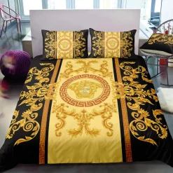 Versace Gold Luxury Brand Bedding Sets Duvet Cover Set, For Home Best Luxury Bedding Sets