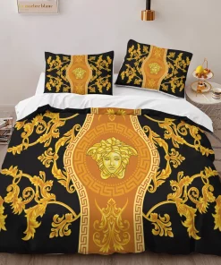 Versace Gold Luxury Brand Logo High-End Bedding Sets Lv, For Home Best Luxury Bedding Sets