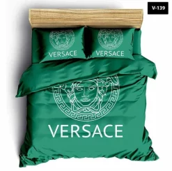 Versace Green Fashion Logo Luxury Brand Premium Bedding Sets,Bed Sets, Bedroom Sets, Comforter Sets, Duvet Cover, Bedding Sets