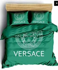 Versace Green Fashion Logo Luxury Brand Premium Bedding Sets,Bed Sets, Bedroom Sets, Comforter Sets, Duvet Cover, Bedding Sets