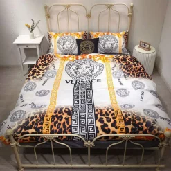 Versace Logo Leopard Luxury Brand Bedding Sets Duvet Cover Set, For Home Best Luxury Bedding Sets