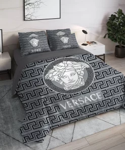 Versace Medusa Grey Luxury Brand High End Premium Bedding Sets Duvet Sheets Bedroom Blankets Bedspread