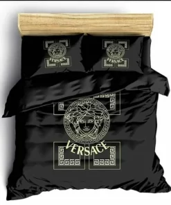 Versace Medusa Pattern Black Luxury Brand Premium Bedding Sets  Duvet Bed Linen Blankets Covers Bedroom Idea Home Decor