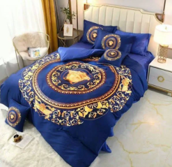 Versace Royal Logo In Blue Background Bedding Set