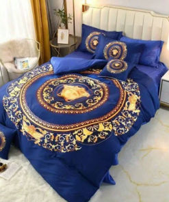 Versace Royal Logo In Blue Background Bedding Set