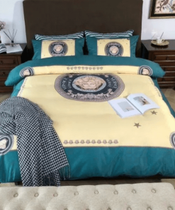 Versace Trendy Sand And Cobalt Blue Bedding Set