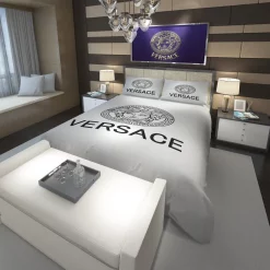 Versace White And Black Logo Luxury Brand High-End Bedding Sets, For Home Bedding Sets