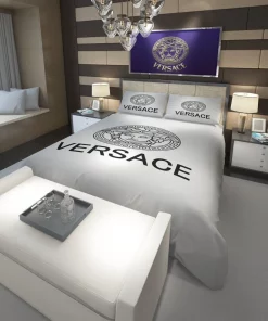 Versace White And Black Logo Luxury Brand High-End Bedding Sets, For Home Bedding Sets