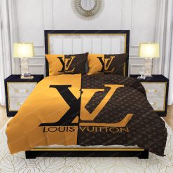 Yellow and Brown Background Louis Vuitton Bed Sheets Spread Comforter Duvet Cover Bedding Setss